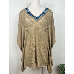 Chico's Womens Beaded Beige Knit‎ V Neck Poncho Sweater